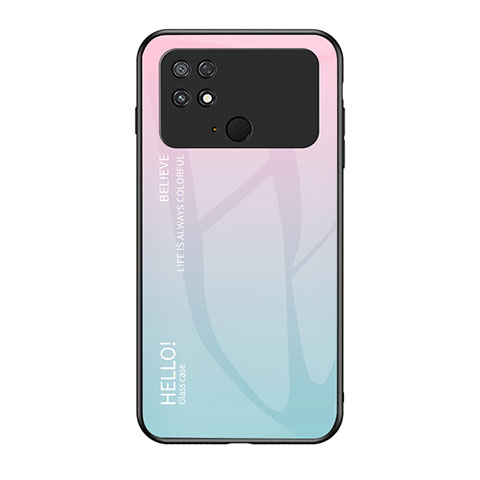 Coque Rebord Contour Silicone et Vitre Miroir Housse Etui Degrade Arc en Ciel LS1 pour Xiaomi Poco C40 Cyan