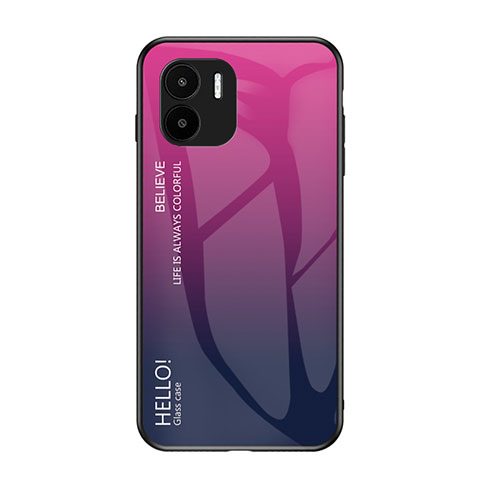 Coque Rebord Contour Silicone et Vitre Miroir Housse Etui Degrade Arc en Ciel LS1 pour Xiaomi Poco C50 Rose Rouge