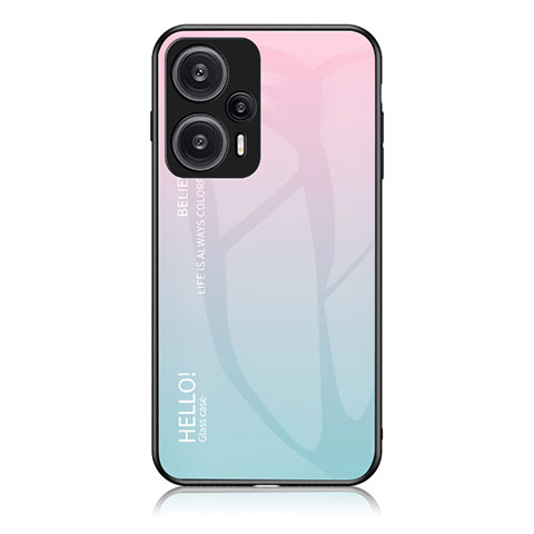 Coque Rebord Contour Silicone et Vitre Miroir Housse Etui Degrade Arc en Ciel LS1 pour Xiaomi Poco F5 5G Cyan