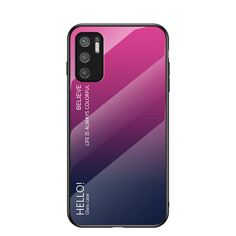 Coque Rebord Contour Silicone et Vitre Miroir Housse Etui Degrade Arc en Ciel LS1 pour Xiaomi POCO M3 Pro 5G Rose Rouge