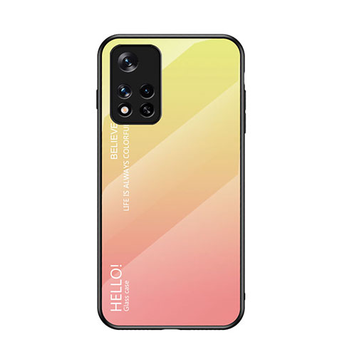 Coque Rebord Contour Silicone et Vitre Miroir Housse Etui Degrade Arc en Ciel LS1 pour Xiaomi Poco M4 Pro 5G Jaune