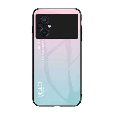 Coque Rebord Contour Silicone et Vitre Miroir Housse Etui Degrade Arc en Ciel LS1 pour Xiaomi Poco M5 4G Cyan