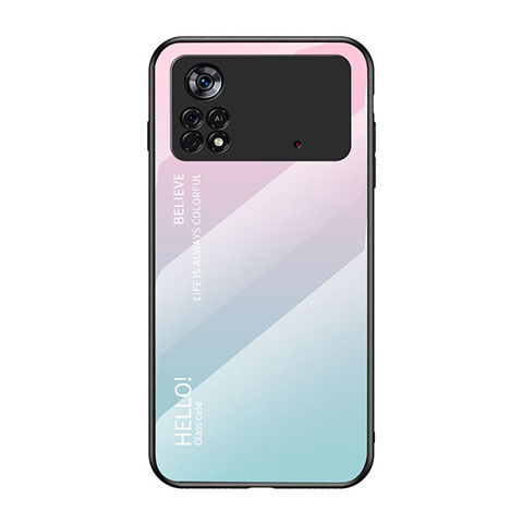 Coque Rebord Contour Silicone et Vitre Miroir Housse Etui Degrade Arc en Ciel LS1 pour Xiaomi Poco X4 Pro 5G Cyan