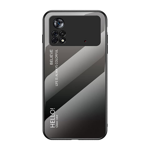 Coque Rebord Contour Silicone et Vitre Miroir Housse Etui Degrade Arc en Ciel LS1 pour Xiaomi Poco X4 Pro 5G Gris Fonce