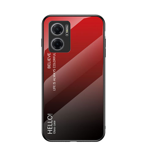 Coque Rebord Contour Silicone et Vitre Miroir Housse Etui Degrade Arc en Ciel LS1 pour Xiaomi Redmi 10 5G Rouge