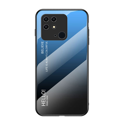 Coque Rebord Contour Silicone et Vitre Miroir Housse Etui Degrade Arc en Ciel LS1 pour Xiaomi Redmi 10C 4G Bleu