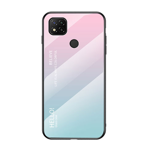 Coque Rebord Contour Silicone et Vitre Miroir Housse Etui Degrade Arc en Ciel LS1 pour Xiaomi Redmi 9 Activ Cyan