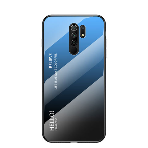 Coque Rebord Contour Silicone et Vitre Miroir Housse Etui Degrade Arc en Ciel LS1 pour Xiaomi Redmi 9 Prime India Bleu