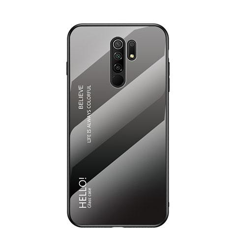 Coque Rebord Contour Silicone et Vitre Miroir Housse Etui Degrade Arc en Ciel LS1 pour Xiaomi Redmi 9 Prime India Gris Fonce