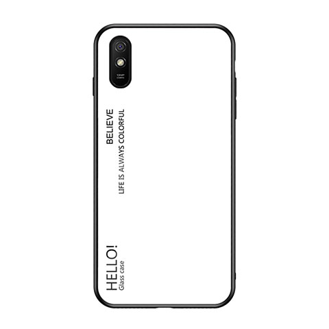 Coque Rebord Contour Silicone et Vitre Miroir Housse Etui Degrade Arc en Ciel LS1 pour Xiaomi Redmi 9A Blanc