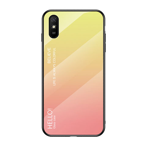 Coque Rebord Contour Silicone et Vitre Miroir Housse Etui Degrade Arc en Ciel LS1 pour Xiaomi Redmi 9A Jaune