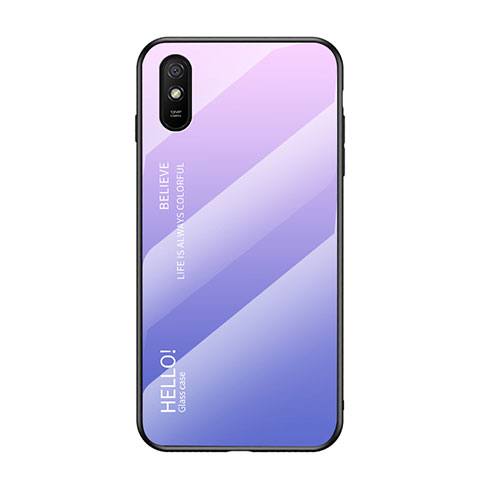 Coque Rebord Contour Silicone et Vitre Miroir Housse Etui Degrade Arc en Ciel LS1 pour Xiaomi Redmi 9A Violet Clair