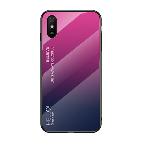 Coque Rebord Contour Silicone et Vitre Miroir Housse Etui Degrade Arc en Ciel LS1 pour Xiaomi Redmi 9AT Rose Rouge