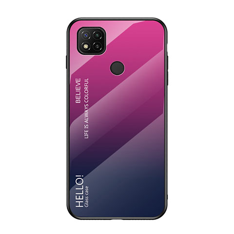 Coque Rebord Contour Silicone et Vitre Miroir Housse Etui Degrade Arc en Ciel LS1 pour Xiaomi Redmi 9C Rose Rouge