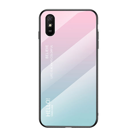 Coque Rebord Contour Silicone et Vitre Miroir Housse Etui Degrade Arc en Ciel LS1 pour Xiaomi Redmi 9i Cyan