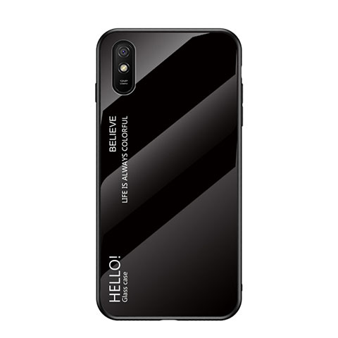 Coque Rebord Contour Silicone et Vitre Miroir Housse Etui Degrade Arc en Ciel LS1 pour Xiaomi Redmi 9i Noir