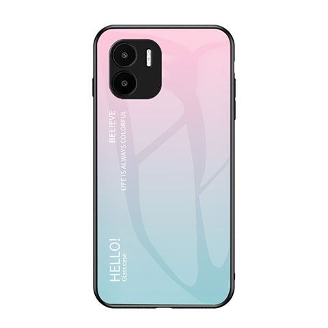 Coque Rebord Contour Silicone et Vitre Miroir Housse Etui Degrade Arc en Ciel LS1 pour Xiaomi Redmi A2 Cyan