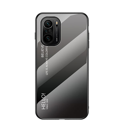 Coque Rebord Contour Silicone et Vitre Miroir Housse Etui Degrade Arc en Ciel LS1 pour Xiaomi Redmi K40 Pro 5G Gris Fonce