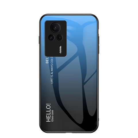 Coque Rebord Contour Silicone et Vitre Miroir Housse Etui Degrade Arc en Ciel LS1 pour Xiaomi Redmi K60E 5G Bleu