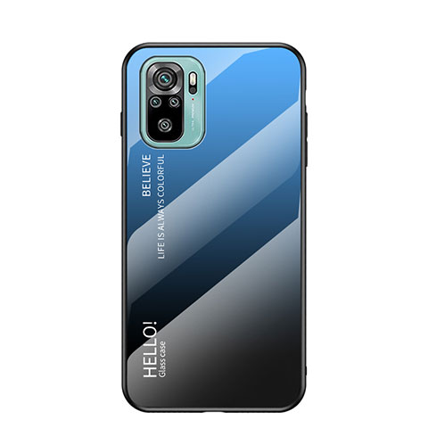 Coque Rebord Contour Silicone et Vitre Miroir Housse Etui Degrade Arc en Ciel LS1 pour Xiaomi Redmi Note 10 4G Bleu