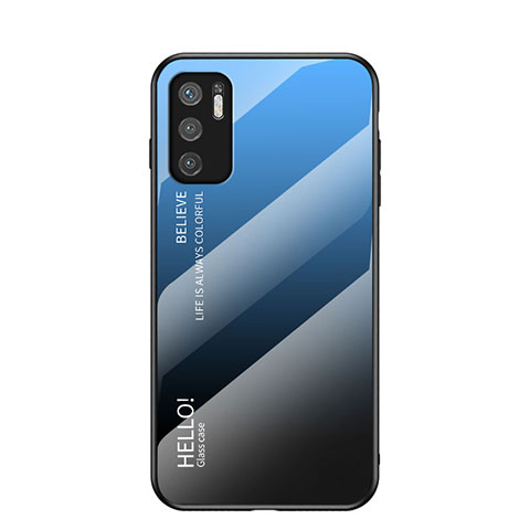 Coque Rebord Contour Silicone et Vitre Miroir Housse Etui Degrade Arc en Ciel LS1 pour Xiaomi Redmi Note 10 5G Bleu