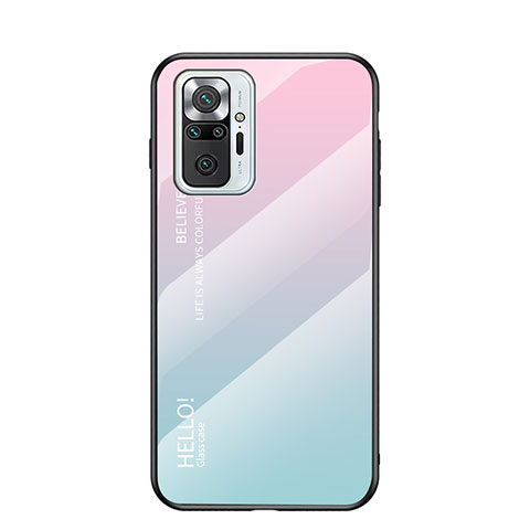 Coque Rebord Contour Silicone et Vitre Miroir Housse Etui Degrade Arc en Ciel LS1 pour Xiaomi Redmi Note 10 Pro Max Cyan