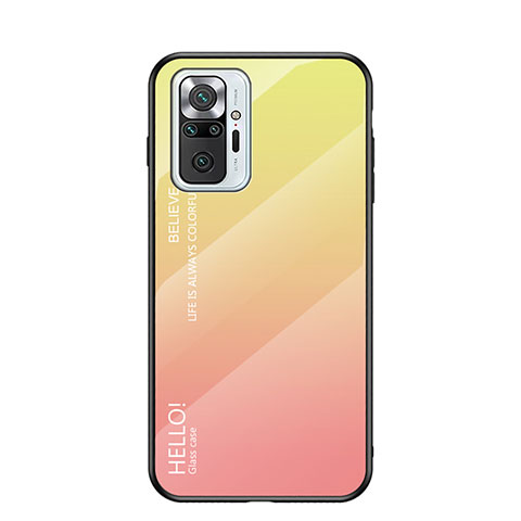 Coque Rebord Contour Silicone et Vitre Miroir Housse Etui Degrade Arc en Ciel LS1 pour Xiaomi Redmi Note 10 Pro Max Jaune