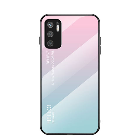 Coque Rebord Contour Silicone et Vitre Miroir Housse Etui Degrade Arc en Ciel LS1 pour Xiaomi Redmi Note 10T 5G Cyan