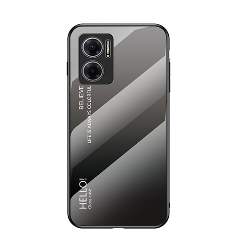 Coque Rebord Contour Silicone et Vitre Miroir Housse Etui Degrade Arc en Ciel LS1 pour Xiaomi Redmi Note 11E 5G Gris Fonce
