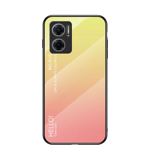 Coque Rebord Contour Silicone et Vitre Miroir Housse Etui Degrade Arc en Ciel LS1 pour Xiaomi Redmi Note 11E 5G Jaune