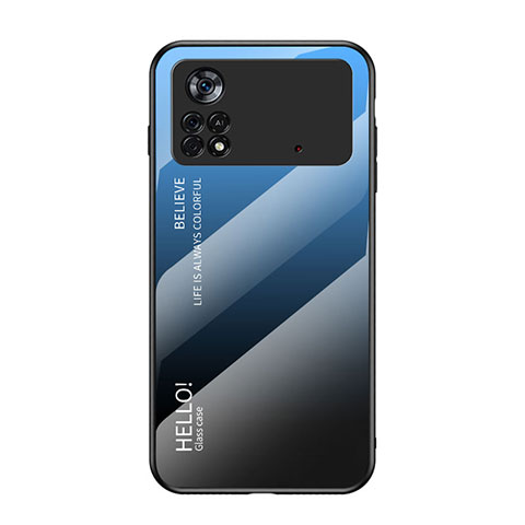 Coque Rebord Contour Silicone et Vitre Miroir Housse Etui Degrade Arc en Ciel LS1 pour Xiaomi Redmi Note 11E Pro 5G Bleu