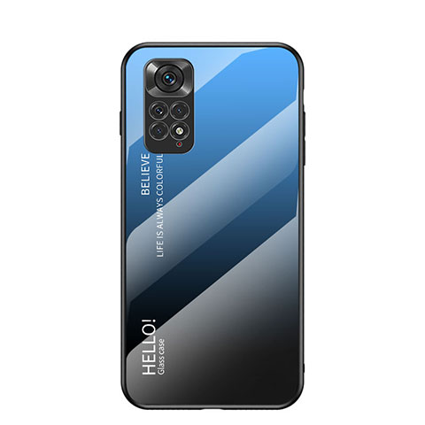 Coque Rebord Contour Silicone et Vitre Miroir Housse Etui Degrade Arc en Ciel LS1 pour Xiaomi Redmi Note 11S 4G Bleu