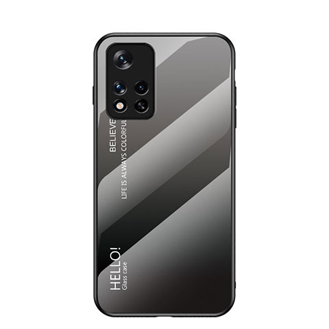 Coque Rebord Contour Silicone et Vitre Miroir Housse Etui Degrade Arc en Ciel LS1 pour Xiaomi Redmi Note 11T 5G Gris Fonce