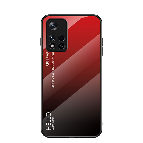 Coque Rebord Contour Silicone et Vitre Miroir Housse Etui Degrade Arc en Ciel LS1 pour Xiaomi Redmi Note 11T 5G Rouge