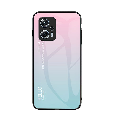 Coque Rebord Contour Silicone et Vitre Miroir Housse Etui Degrade Arc en Ciel LS1 pour Xiaomi Redmi Note 11T Pro+ Plus 5G Cyan