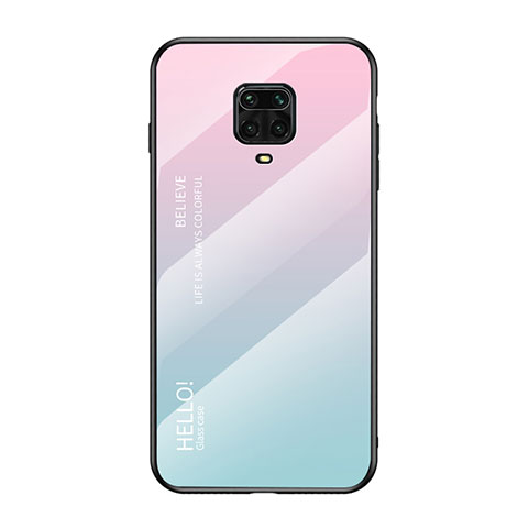 Coque Rebord Contour Silicone et Vitre Miroir Housse Etui Degrade Arc en Ciel LS1 pour Xiaomi Redmi Note 9S Cyan