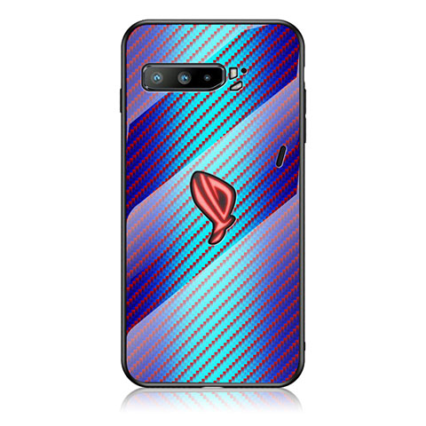 Coque Rebord Contour Silicone et Vitre Miroir Housse Etui Degrade Arc en Ciel LS2 pour Asus ROG Phone 3 Bleu