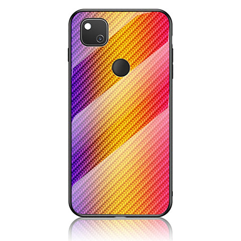 Coque Rebord Contour Silicone et Vitre Miroir Housse Etui Degrade Arc en Ciel LS2 pour Google Pixel 4a Orange