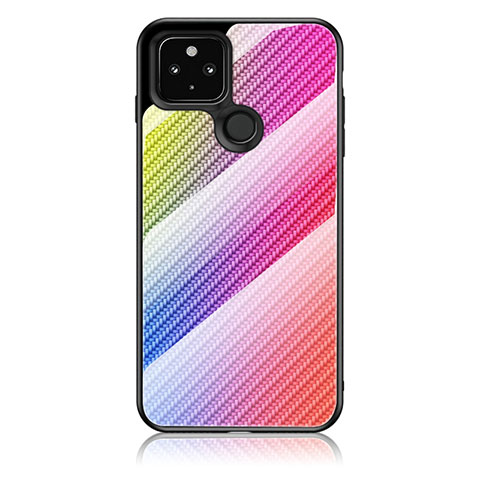 Coque Rebord Contour Silicone et Vitre Miroir Housse Etui Degrade Arc en Ciel LS2 pour Google Pixel 5 Rose