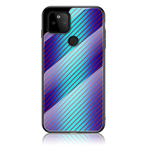 Coque Rebord Contour Silicone et Vitre Miroir Housse Etui Degrade Arc en Ciel LS2 pour Google Pixel 5a 5G Bleu