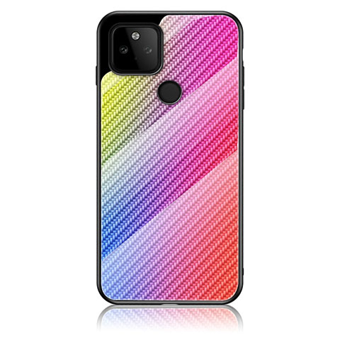 Coque Rebord Contour Silicone et Vitre Miroir Housse Etui Degrade Arc en Ciel LS2 pour Google Pixel 5a 5G Rose