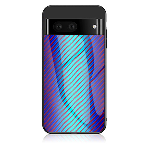 Coque Rebord Contour Silicone et Vitre Miroir Housse Etui Degrade Arc en Ciel LS2 pour Google Pixel 7 5G Bleu