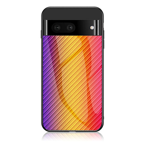 Coque Rebord Contour Silicone et Vitre Miroir Housse Etui Degrade Arc en Ciel LS2 pour Google Pixel 7a 5G Orange