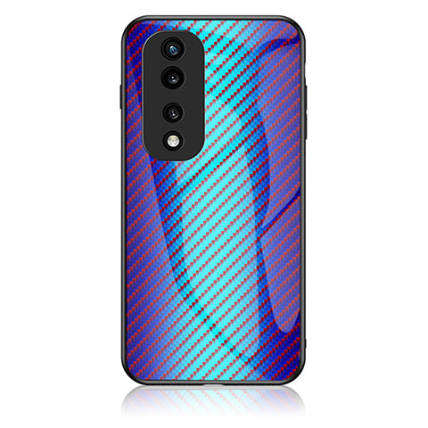 Coque Rebord Contour Silicone et Vitre Miroir Housse Etui Degrade Arc en Ciel LS2 pour Huawei Honor 70 Pro 5G Bleu