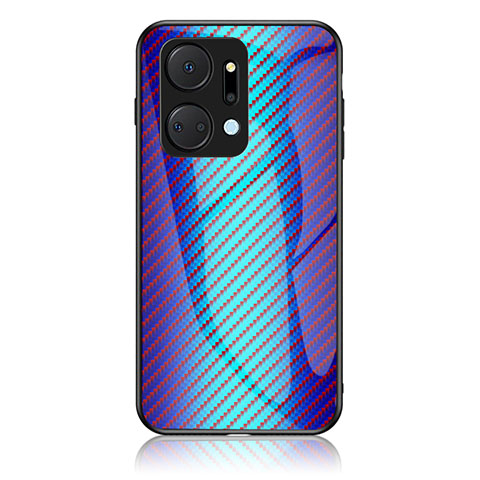 Coque Rebord Contour Silicone et Vitre Miroir Housse Etui Degrade Arc en Ciel LS2 pour Huawei Honor X7a Bleu