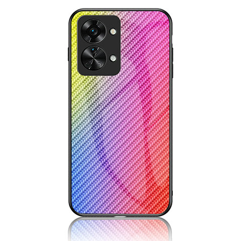 Coque Rebord Contour Silicone et Vitre Miroir Housse Etui Degrade Arc en Ciel LS2 pour OnePlus Nord 2T 5G Rose