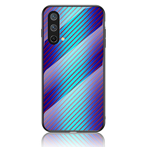 Coque Rebord Contour Silicone et Vitre Miroir Housse Etui Degrade Arc en Ciel LS2 pour OnePlus Nord CE 5G Bleu