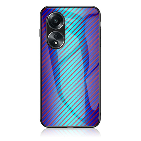 Coque Rebord Contour Silicone et Vitre Miroir Housse Etui Degrade Arc en Ciel LS2 pour Oppo A18 Bleu