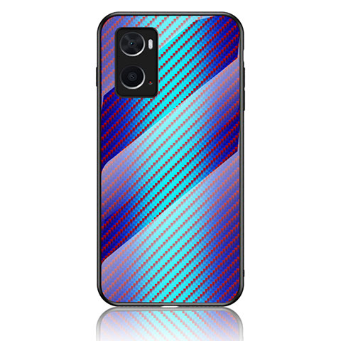 Coque Rebord Contour Silicone et Vitre Miroir Housse Etui Degrade Arc en Ciel LS2 pour Oppo A76 Bleu