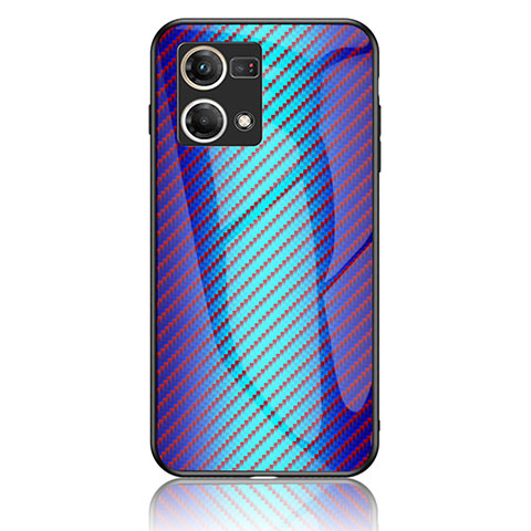 Coque Rebord Contour Silicone et Vitre Miroir Housse Etui Degrade Arc en Ciel LS2 pour Oppo F21 Pro 4G Bleu